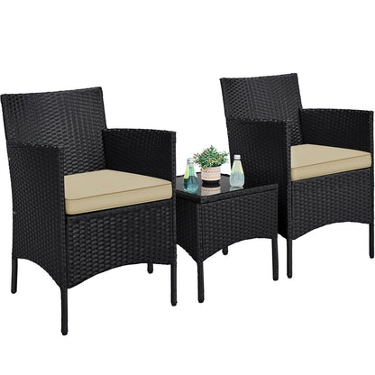 3-Piece Wicker Furniture Set,Outdoor Patio Conversation Furniture Set W/Cushions