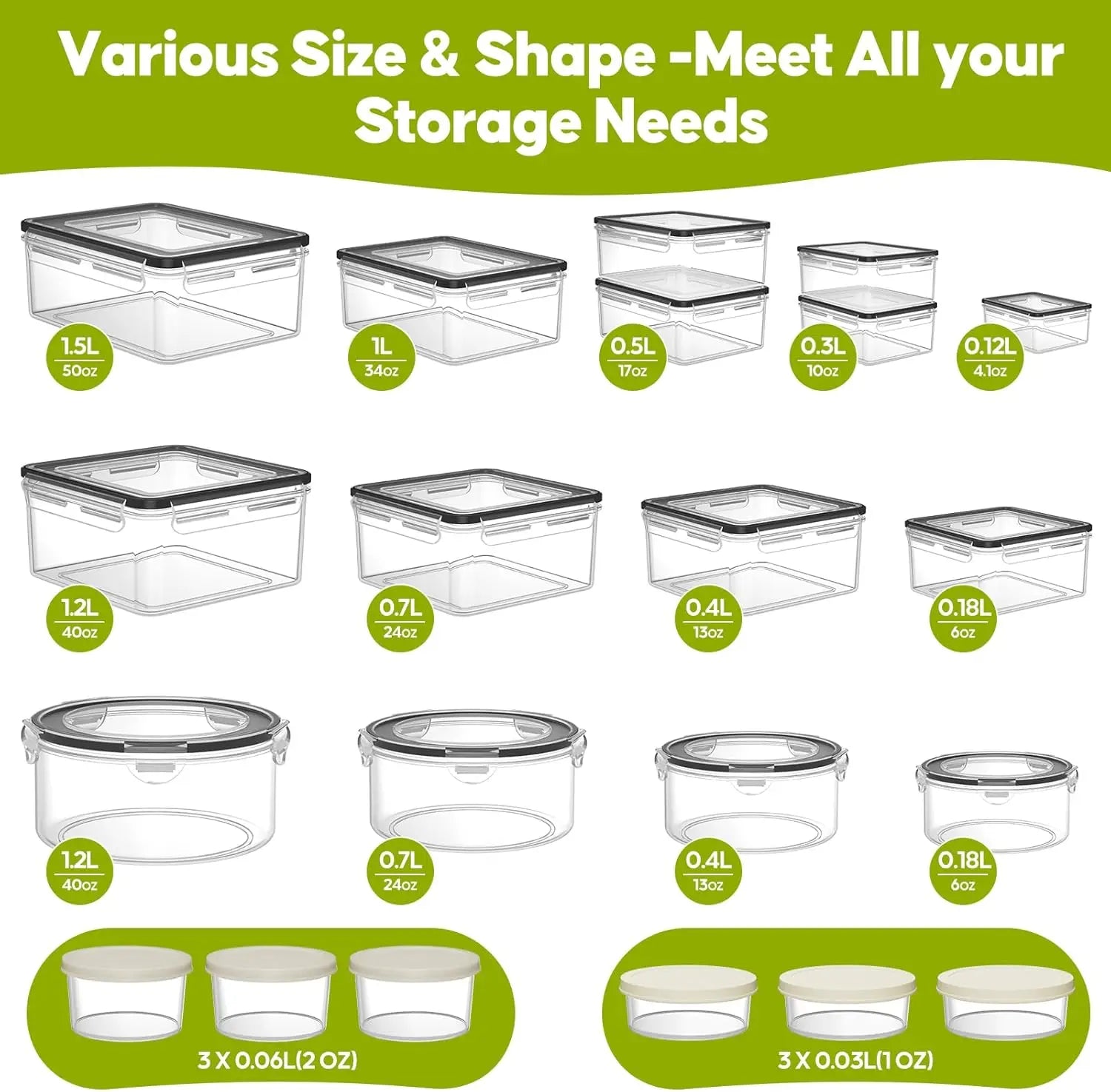 42 PCS Food Storage Containers with Lids (21 Containers & 21 Lids) - Reusable Plastic Food Containers for Kitchen Storage