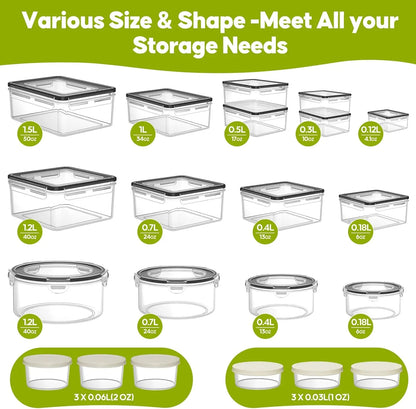 42 PCS Food Storage Containers with Lids (21 Containers & 21 Lids) - Reusable Plastic Food Containers for Kitchen Storage