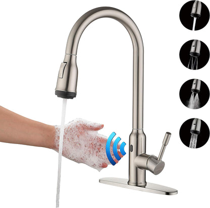 Touchless Kitchen Faucet, Stainless Steel, Brushed Nickel, Sensor, Pull-Down Sprayer, Hands-Free, Modern Style