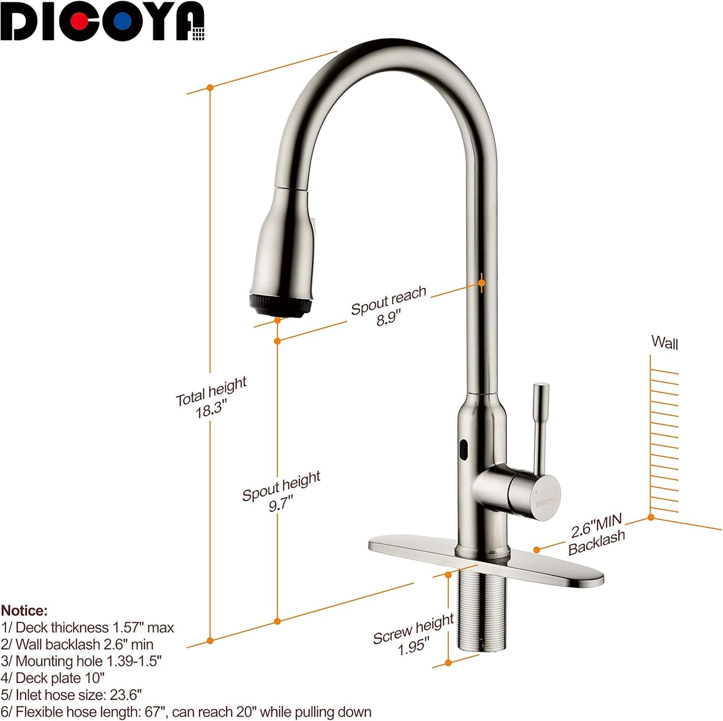 Touchless Kitchen Faucet, Stainless Steel, Brushed Nickel, Sensor, Pull-Down Sprayer, Hands-Free, Modern Style