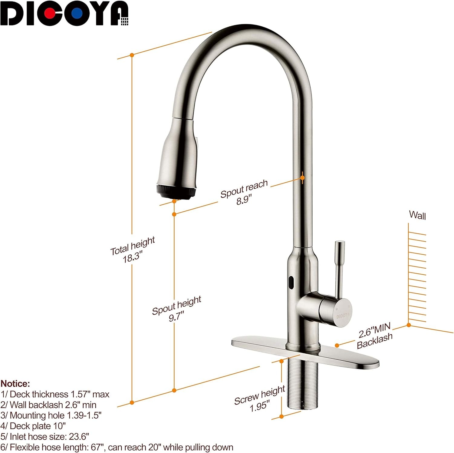 Touchless Kitchen Faucet, Stainless Steel, Brushed Nickel, Sensor, Pull-Down Sprayer, Hands-Free, Modern Style
