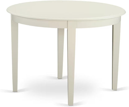 BOBA5-WHI-01 5 Piece Modern Dining Table Set Includes a round Kitchen Table and 4 Cream Linen Fabric Parsons Dining Chairs, 42X42 Inch, Linen White