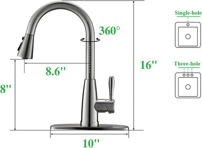 Kitchen Faucets, Kitchen Sink Faucet with Splash-Proof Sprayer, Sink Faucet, Pull down Faucets,Brushed Nickel PB1028