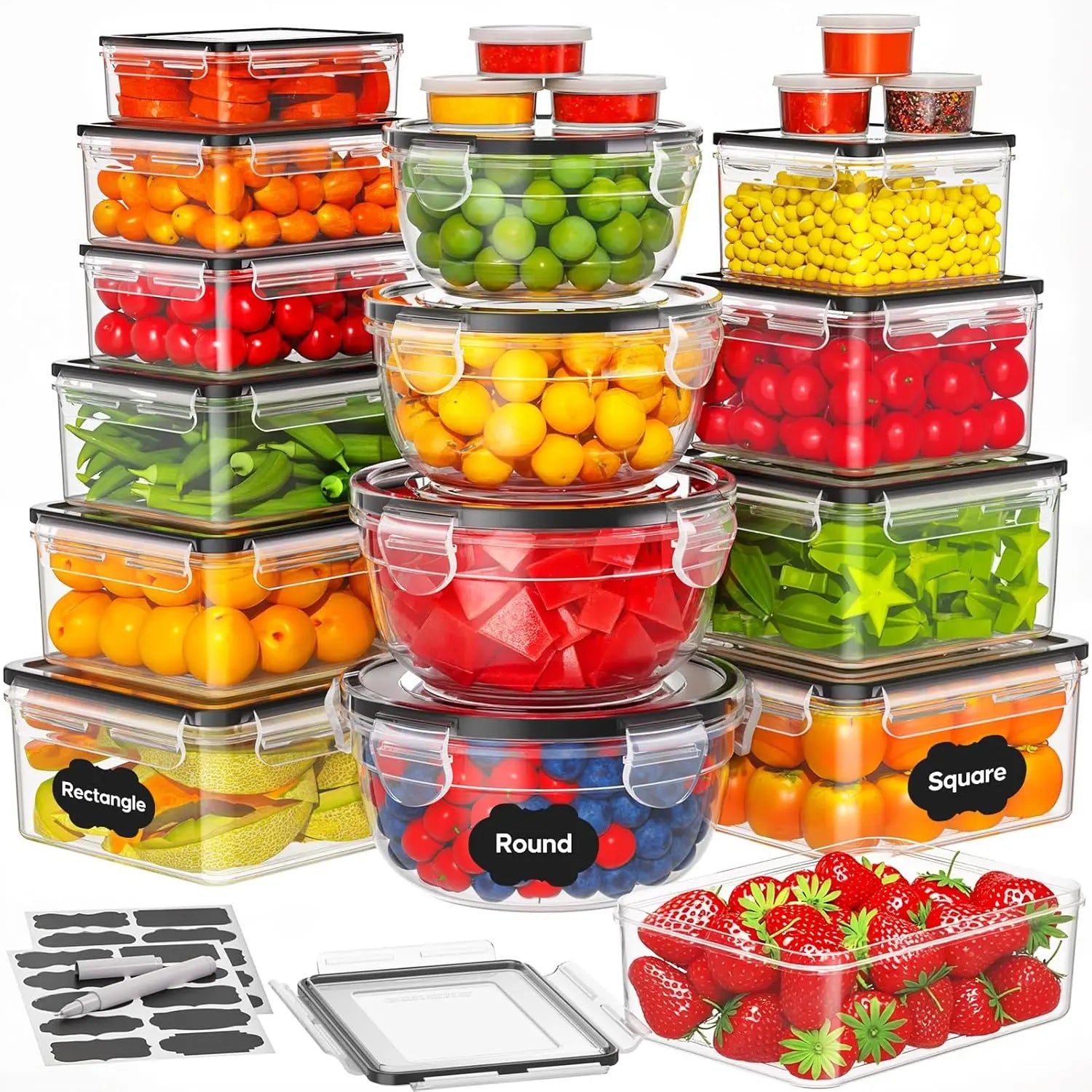 42 PCS Food Storage Containers with Lids (21 Containers & 21 Lids) - Reusable Plastic Food Containers for Kitchen Storage