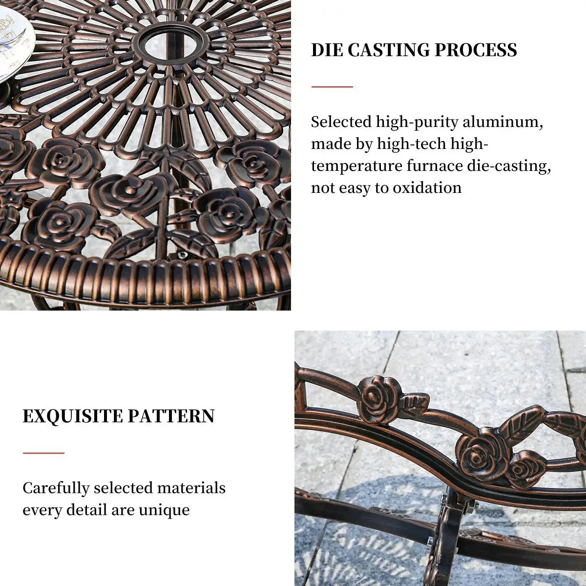 Outdoor Table and Chair 3-Piece Set Balcony Furniture Metal Furniture Cast Aluminum Garden Furniture Patio Table and Chairs