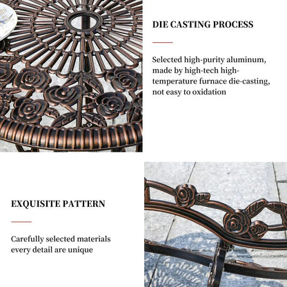 Outdoor Table and Chair 3-Piece Set Balcony Furniture Metal Furniture Cast Aluminum Garden Furniture Patio Table and Chairs