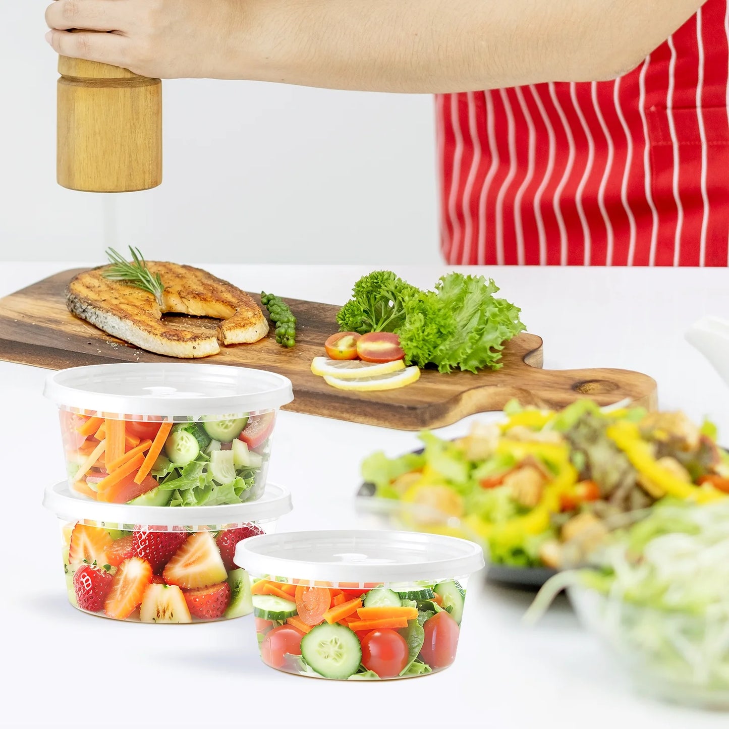 8Oz Deli Containers with Lids 100 Set Stackable Plastic Food Storage Containers with Airtight Lids, Leakproof Freezer Dishwasher Containers for Meal Prep