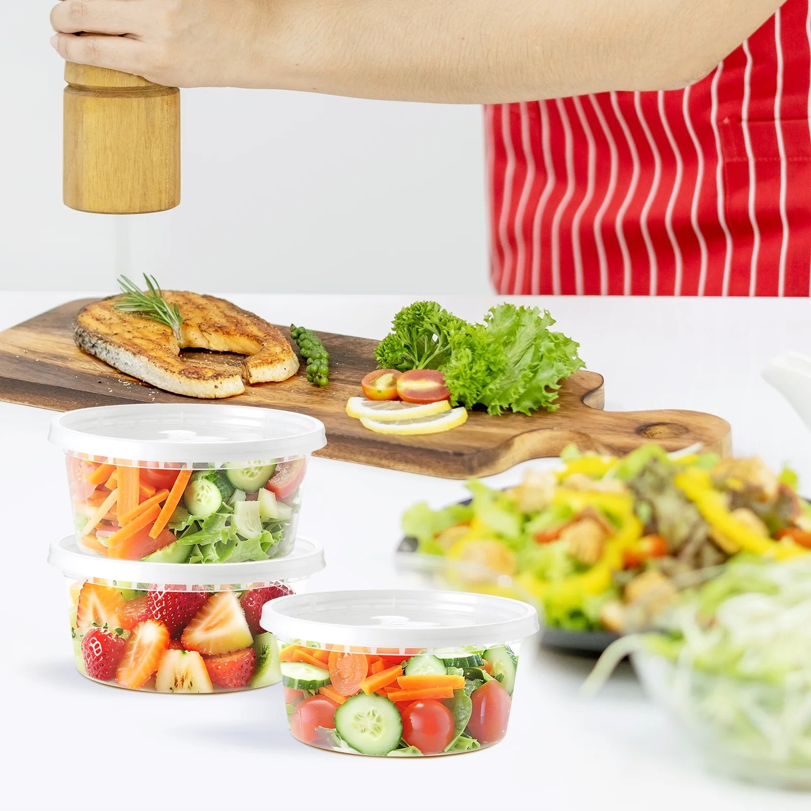 8Oz Deli Containers with Lids 100 Set Stackable Plastic Food Storage Containers with Airtight Lids, Leakproof Freezer Dishwasher Containers for Meal Prep