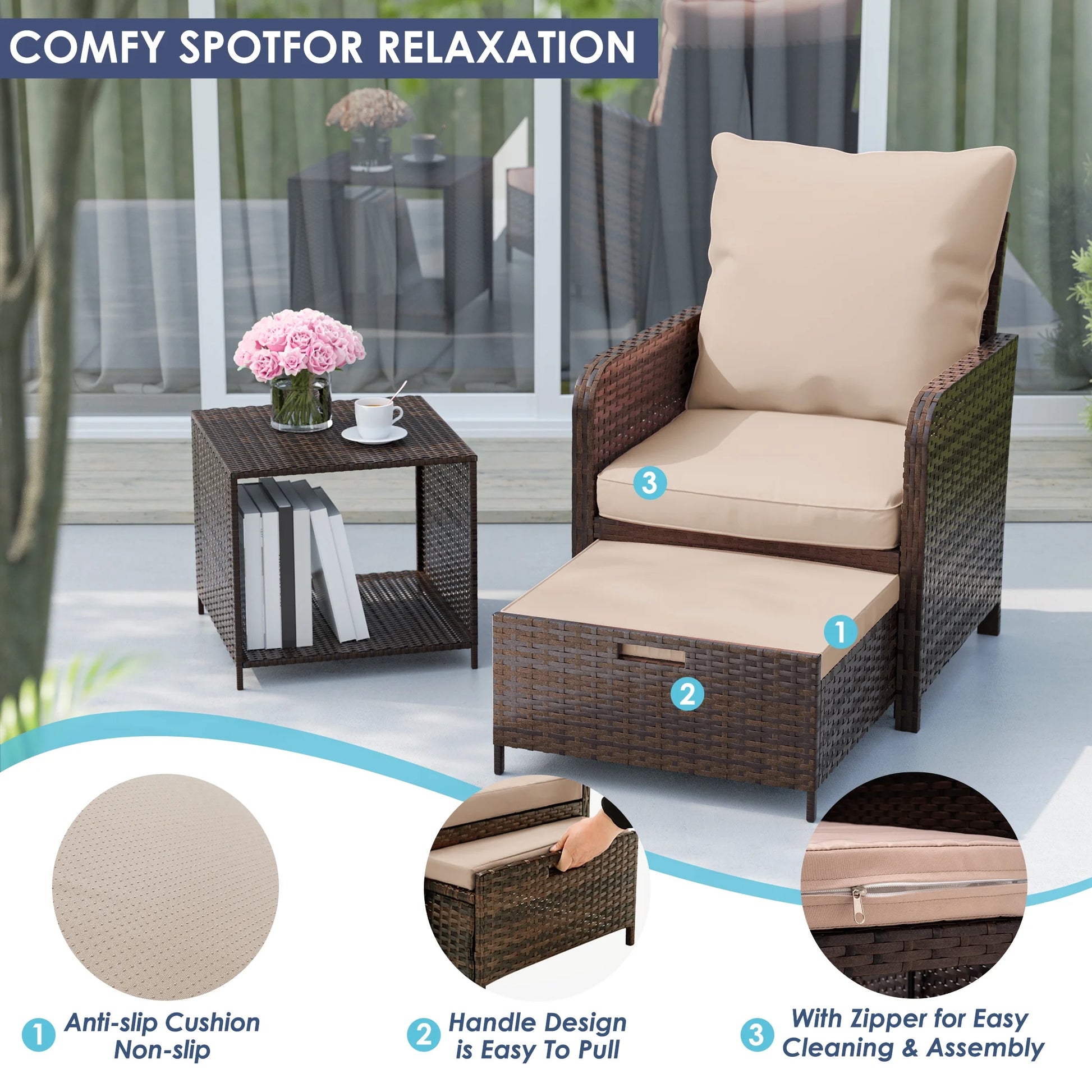 Balcony Furniture 5 Piece Patio Furniture Set, Outdoor Patio Chair , Khaki