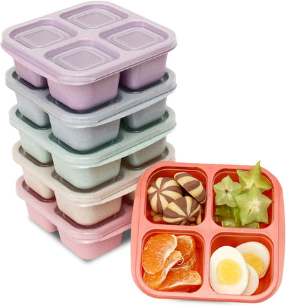 6 Pack Meal Prep Containers, 4 Compartment Bento Snack Boxes, Reusable Divided Lunch Box Containers for Adults, Kids, Toddlers, Travel, Work, School