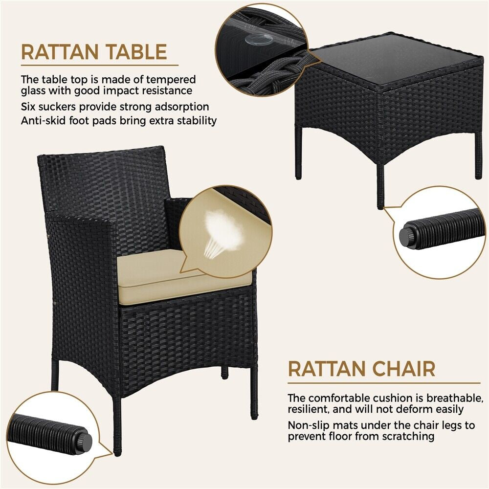 3-Piece Wicker Furniture Set,Outdoor Patio Conversation Furniture Set W/Cushions