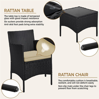 3-Piece Wicker Furniture Set,Outdoor Patio Conversation Furniture Set W/Cushions