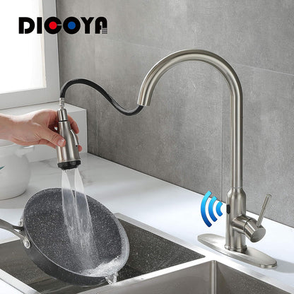 Touchless Kitchen Faucet, Stainless Steel, Brushed Nickel, Sensor, Pull-Down Sprayer, Hands-Free, Modern Style