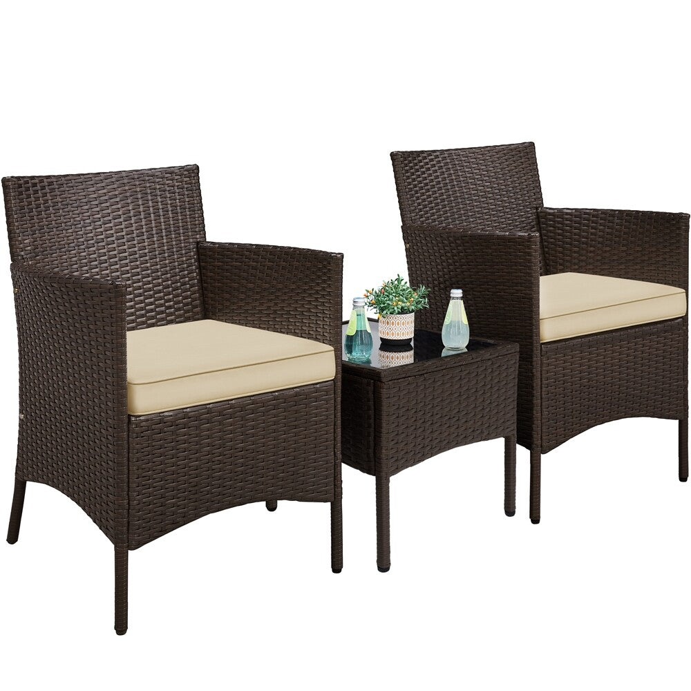 3-Piece Wicker Furniture Set,Outdoor Patio Conversation Furniture Set W/Cushions