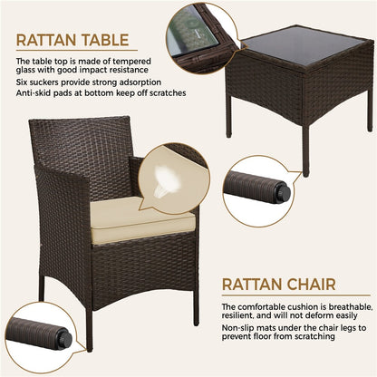 3-Piece Wicker Furniture Set,Outdoor Patio Conversation Furniture Set W/Cushions