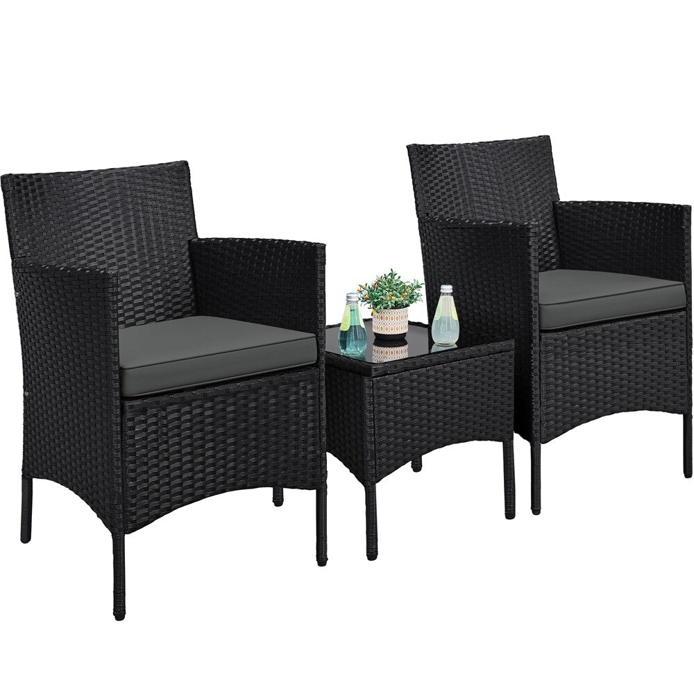 3-Piece Wicker Furniture Set,Outdoor Patio Conversation Furniture Set W/Cushions