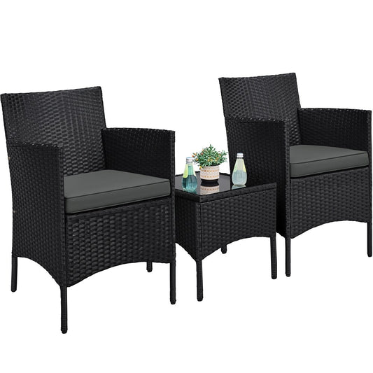 3-Piece Wicker Furniture Set,Outdoor Patio Conversation Furniture Set W/Cushions